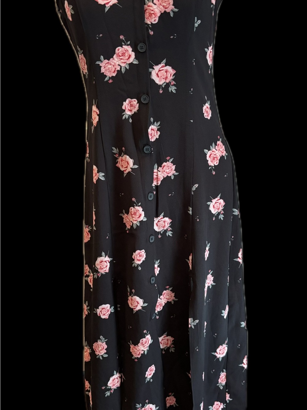 H&M Black Slip Dress button up with Rose Print